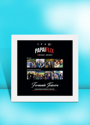 Site - Imagens página produto - Quadro PAPAIFLIX 2 - moldura branca - Fernando Teixeira - 20x20
