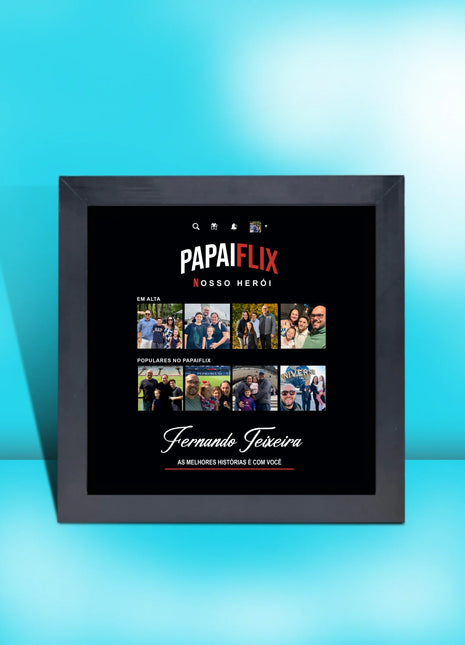Site - Imagens página produto - Quadro PAPAIFLIX 2 - moldura preta - Fernando Teixeira - 20x20